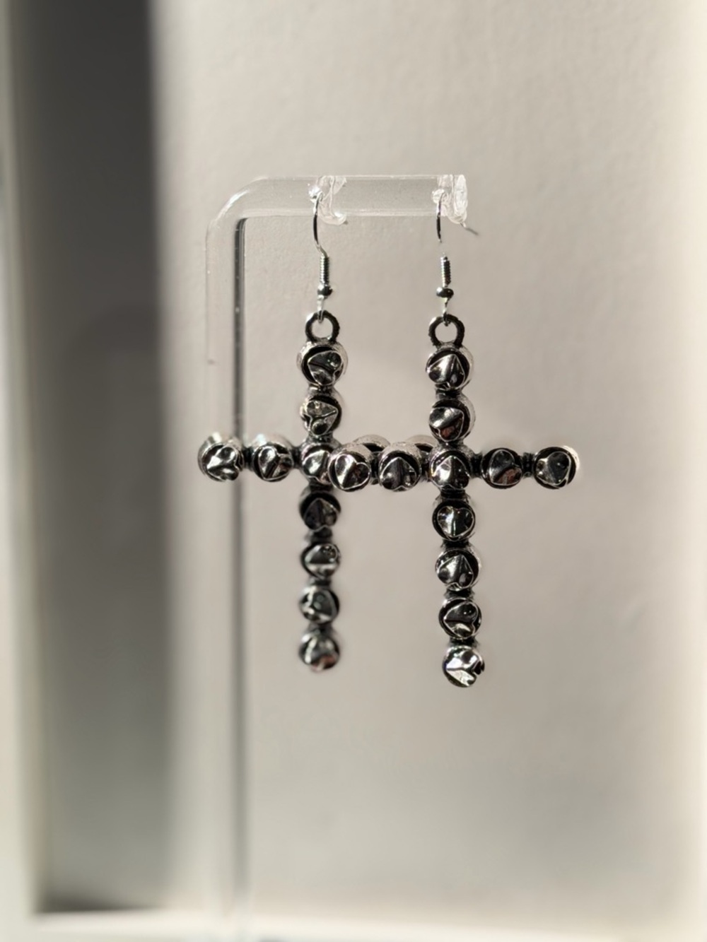Silver Bead Cross Dangle Earrings - Women Jewelry